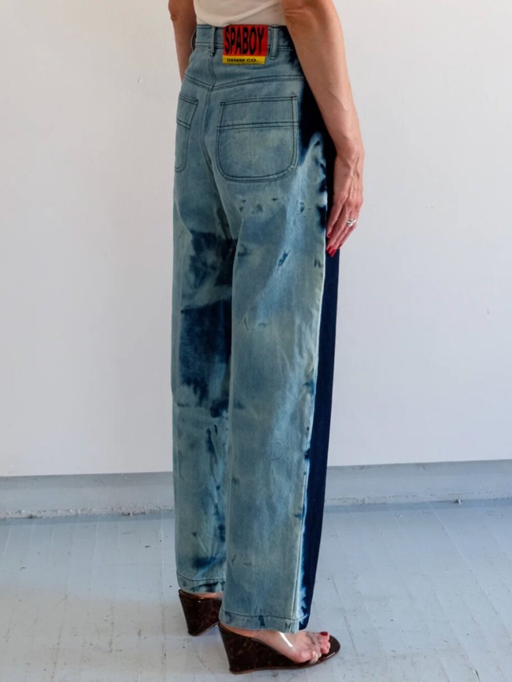 Two-Tone Tie-Dye Wide-Leg Women Jeans - Blue